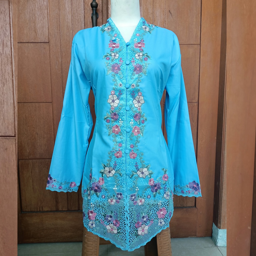 Jual Kebaya Encim Bordir Kombinasi Lengan Panjang Motif Bunga Modern Acara Wisuda Guru Sekolah