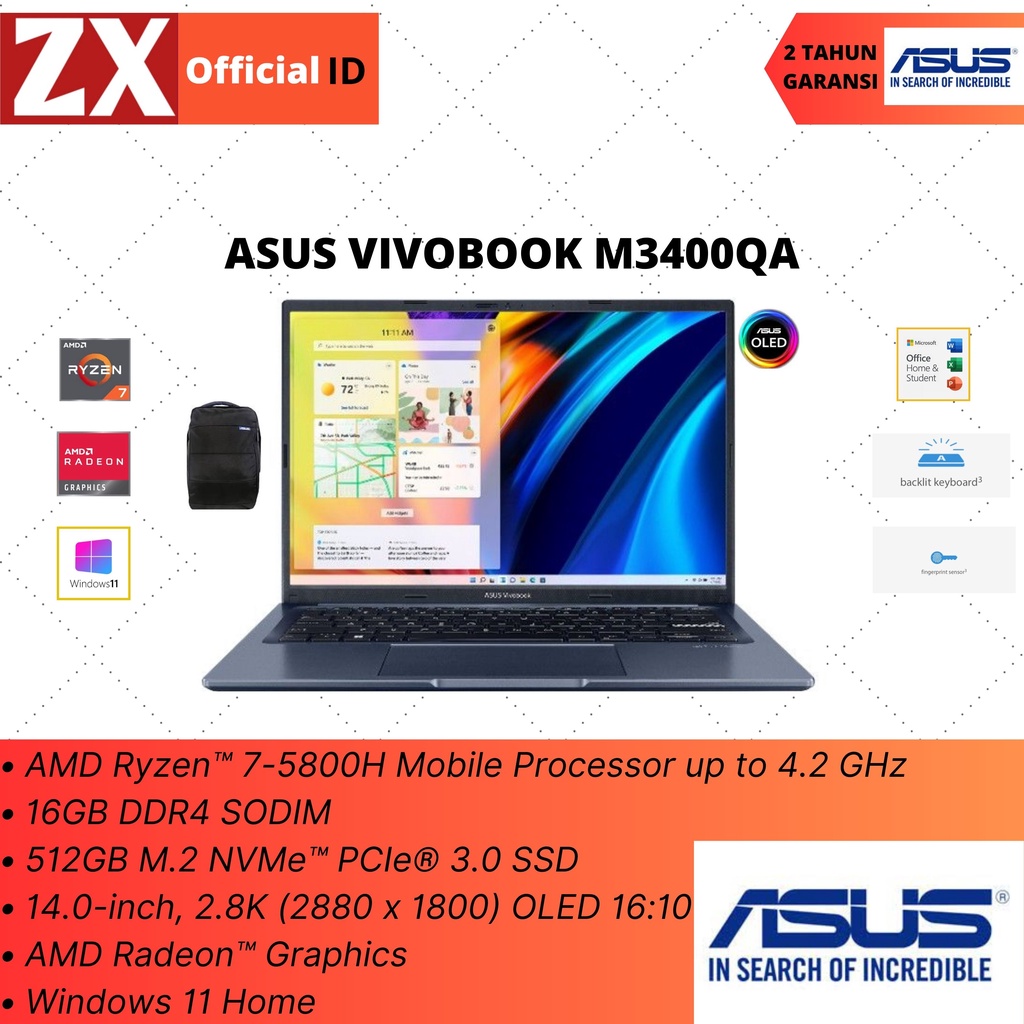 Jual Asus Vivobook Pro 14x M3400qa Ryzen 7 5800h 16gb 512gb 14oled W11ohs Shopee Indonesia 7603