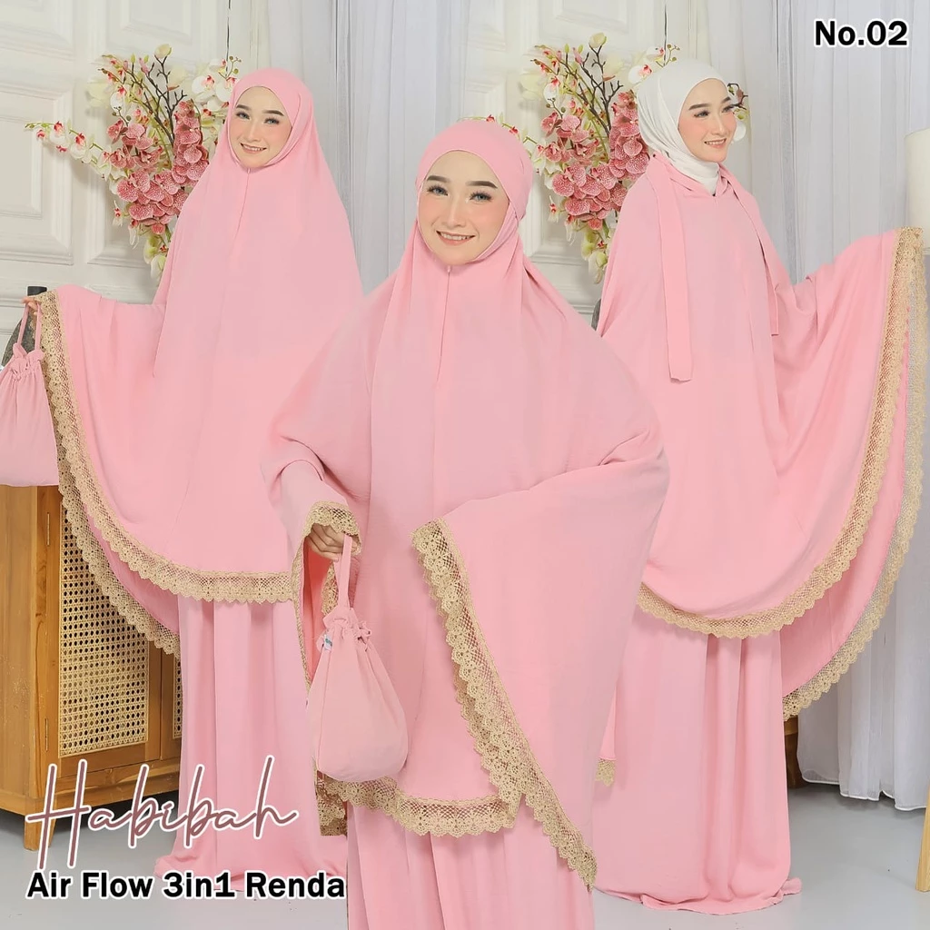 Mukena Habibah Air Flow 3 in 1 Renda Mukena Crinckle | AutoStock