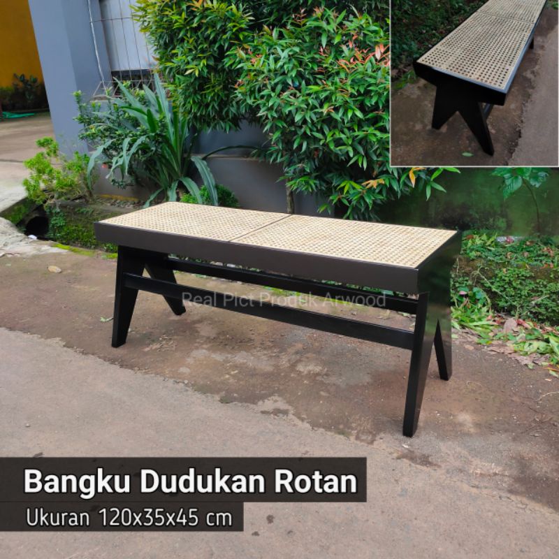 Jual Bench/Bangku Rattan Minimalis Finishing Duco Hitam Kayu Jati Asli ...