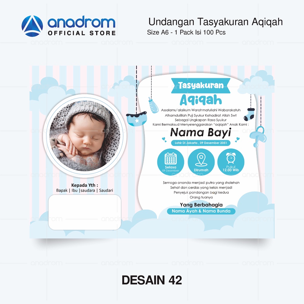 Jual Undangan Aqiqah Untuk anak Laki - Laki | 1 Paket Isi 100 PCS