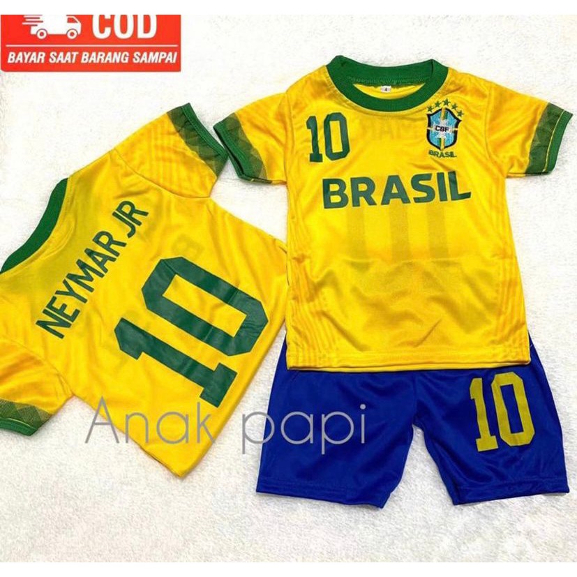 Jual (COD)Setelan Bola Anak Brazil / Baju Bola Anak Brazil Piala Dunia ...