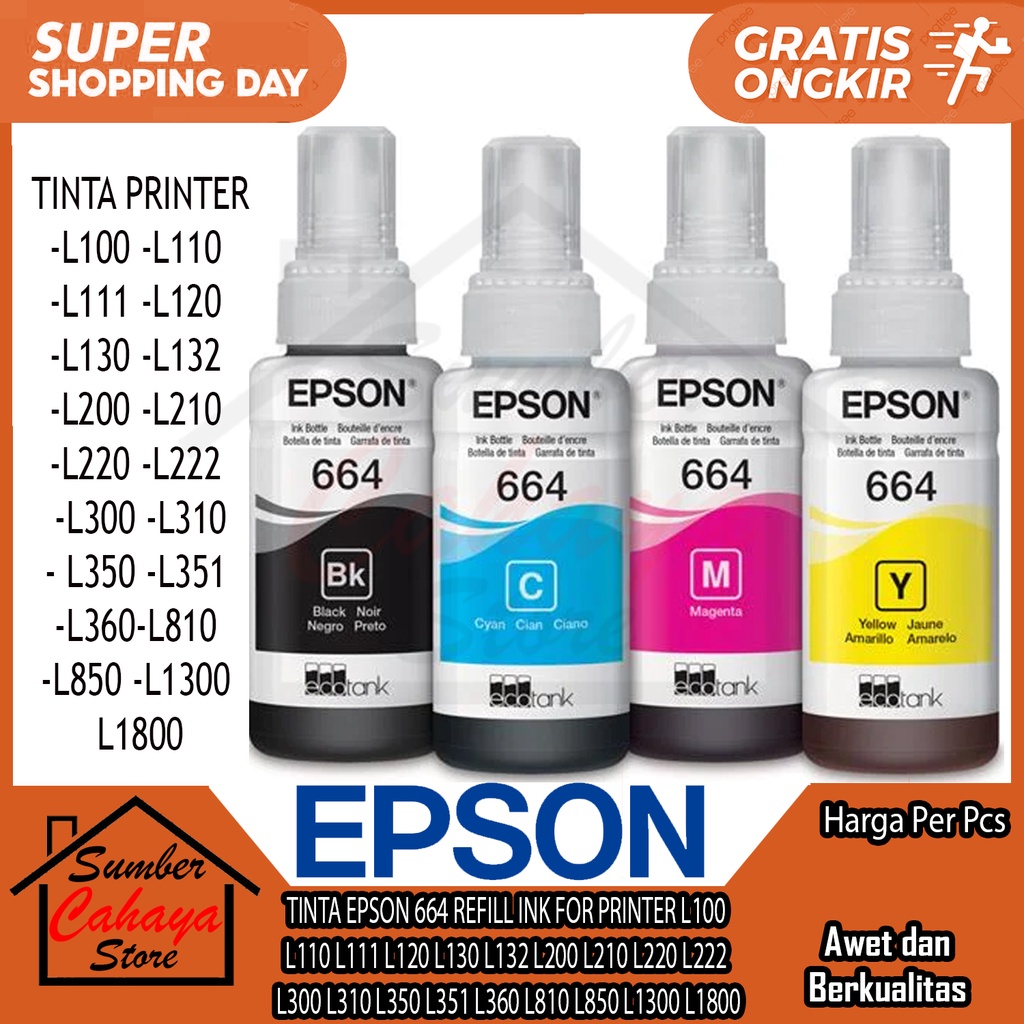 Jual Tinta Epson 664 For Printer Tipe Perinter L100 L110 L111 L120 L130 L132 L200 L210 L220 L222 3298