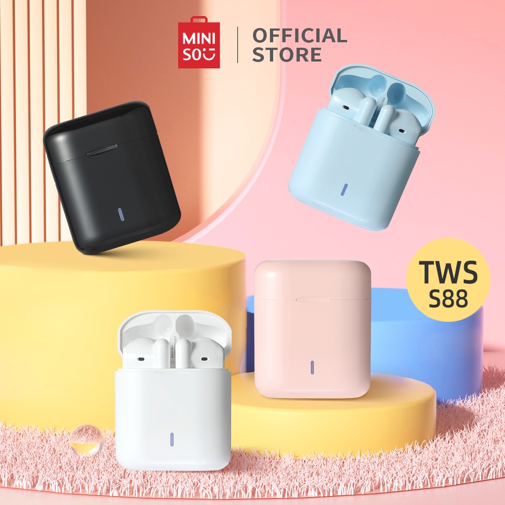 Jual MINISO TWS Bluetooth Earphone Setengah In Ear Macaron Lucu