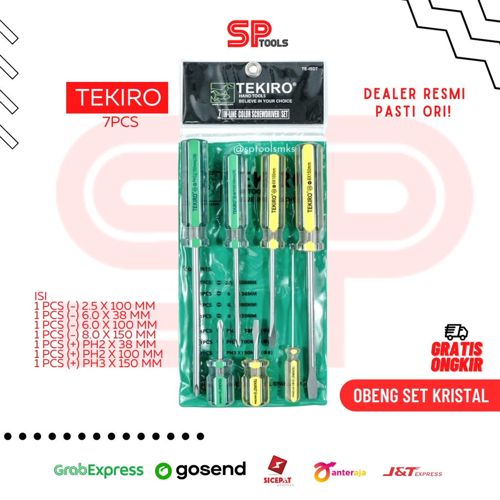 Jual OBENG KRISTAL SET 7PCS PLUS MINUS SCREWDRIVER TEKIRO SD-IL0935 ...