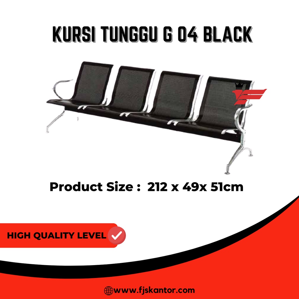 Jual Fjs0045 Kursi Tunggu 4 Dudukan Hitam Kursi Bandara Bahan