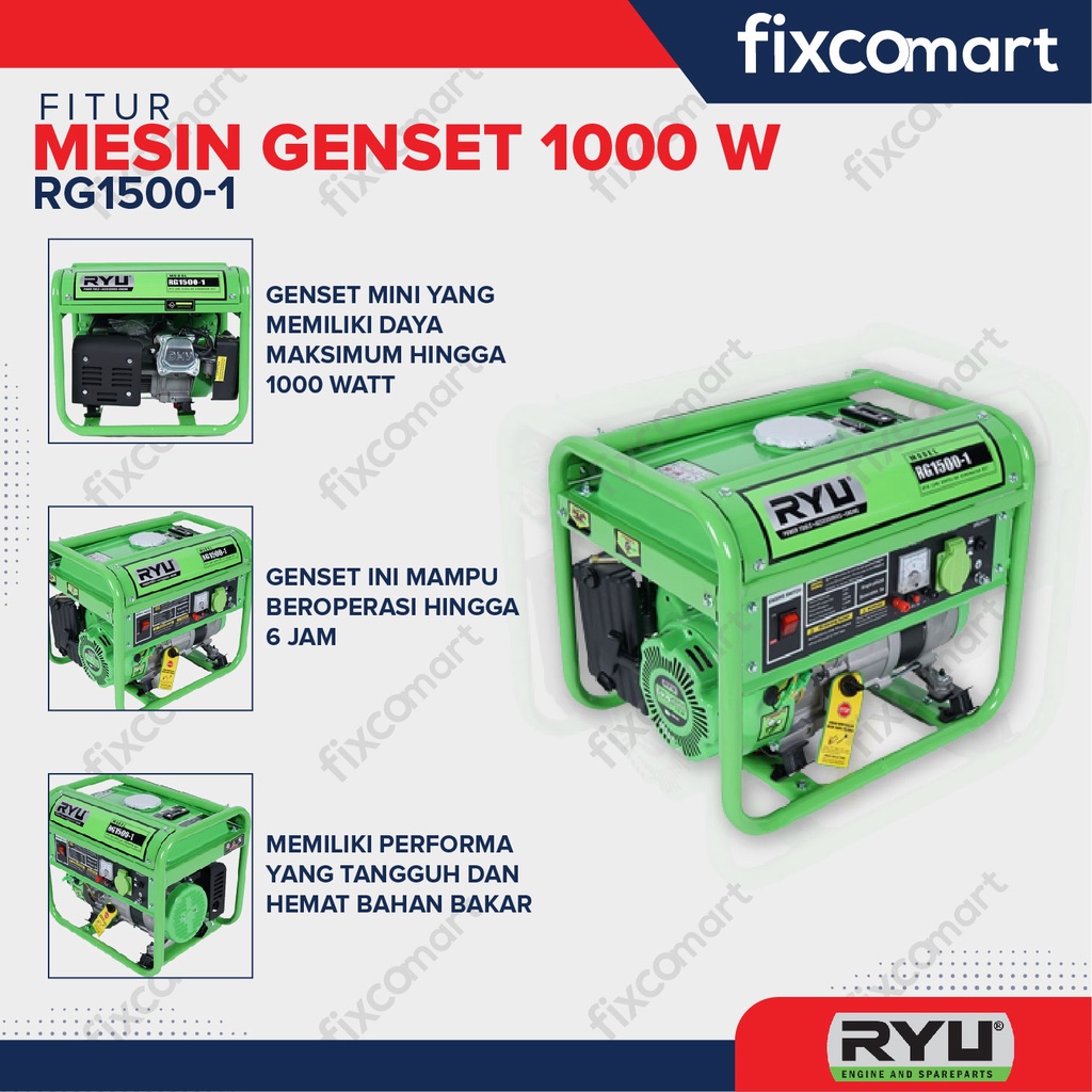 Jual Ryu Generator Set / Mesin Genset 1000 Watt Rg1500-1 / Rg 1500-1 ...