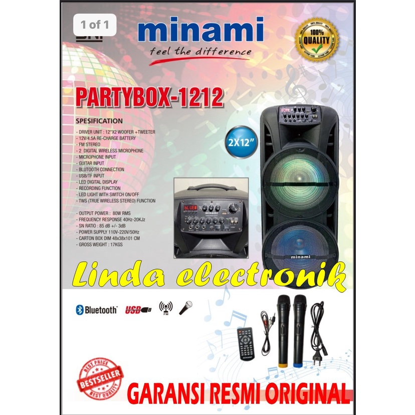 Jual speaker portable minami partybox 1212 12 inch x 2 garansi original ...