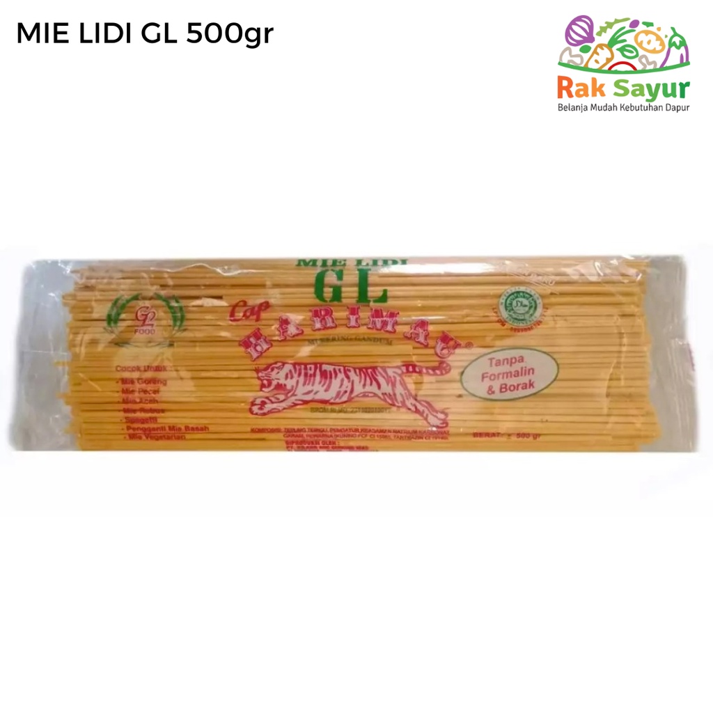 Jual Mie Lidi GL 500gr Cap Harimau Mie Kering Gandum Rak Sayur Pasar ...