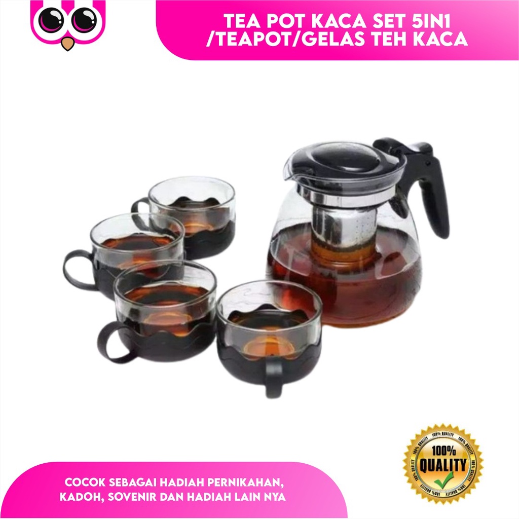 Jual TEA POT KACA SET 5IN1 / TEAPOT / GELAS TEH KACA Shopee Indonesia