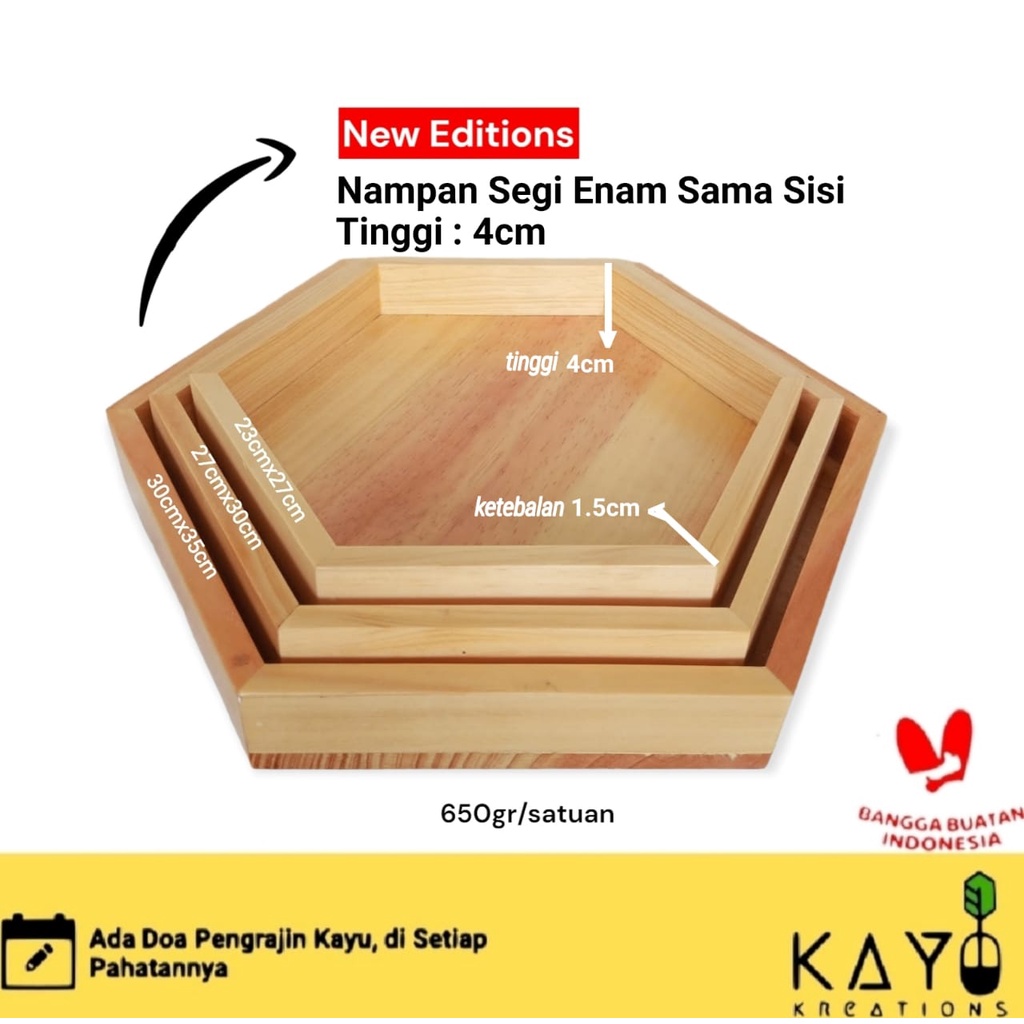 Jual Nampan Tray Segi Enam Wooden Tray Kayu Pinus Premium Tempat