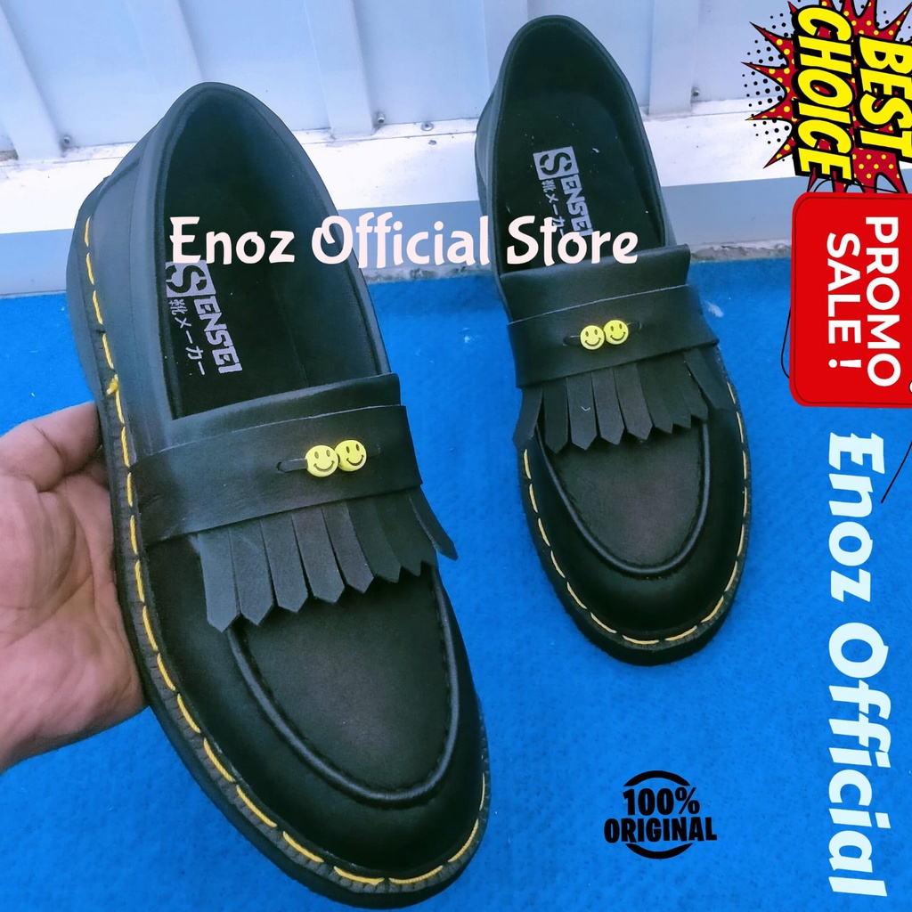 Jual Sepatu Loafers Docmart Smile Pria Formal Kulit Pu Original Hitam