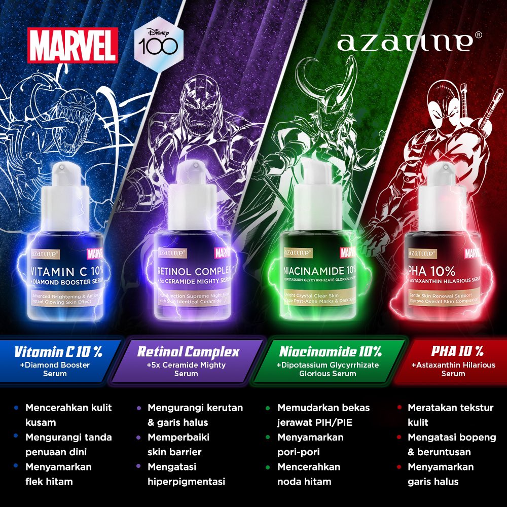 Jual Azarine x Marvel Niacinamide 10 + Dipotassium /PHA 10