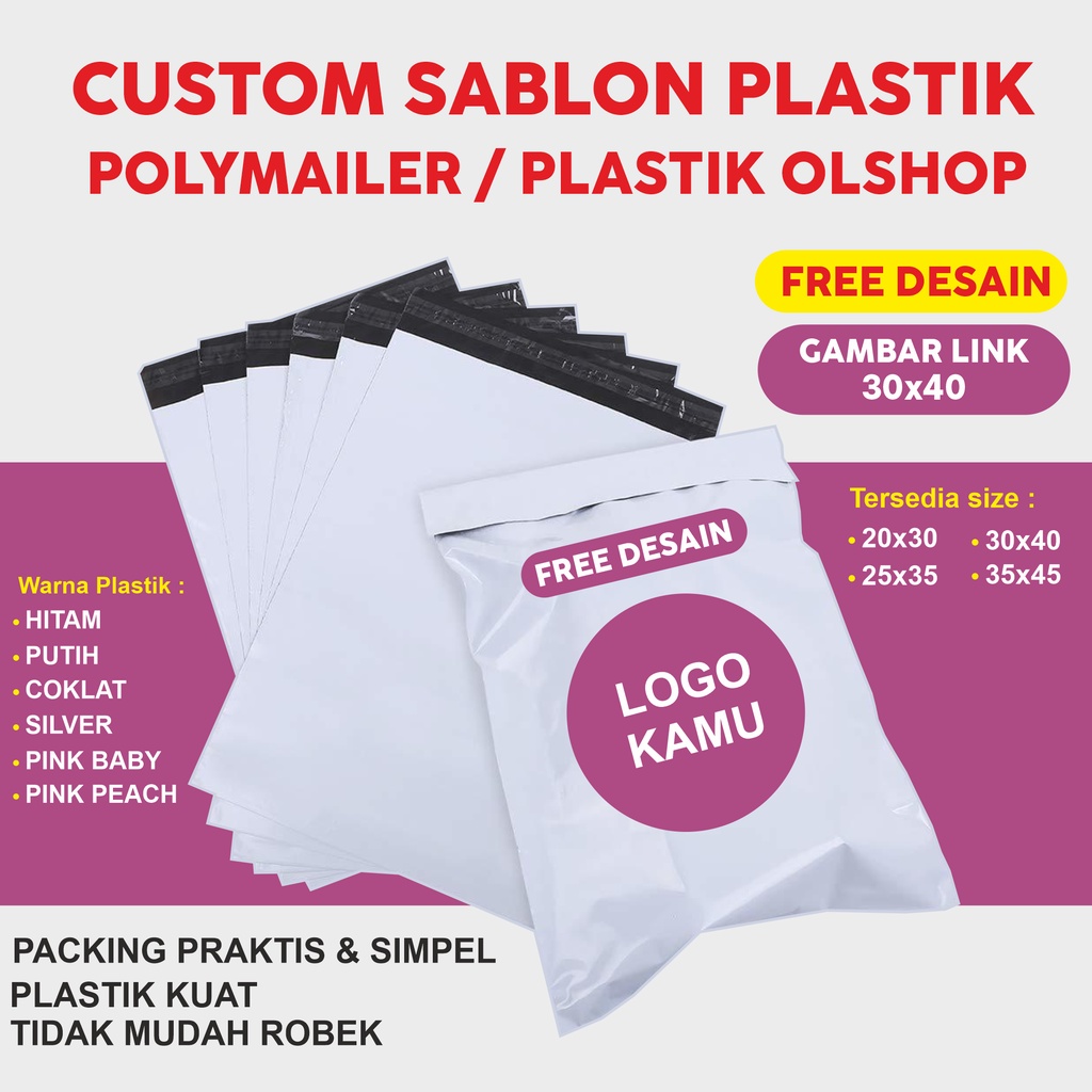 Jual Sablon Plastik Polymailer 30 X 40 Isi 100 Bisa Custom Desain Sablon Admo Packaging 8157