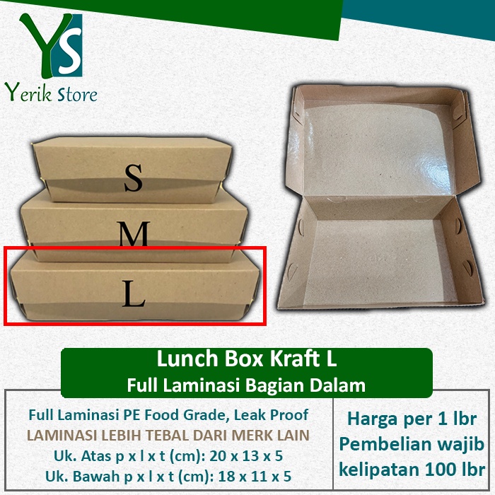 Jual Paper Lunch Box Kraft Large LAMINASI TEBAL PAPER BOX KOTAK MAKAN