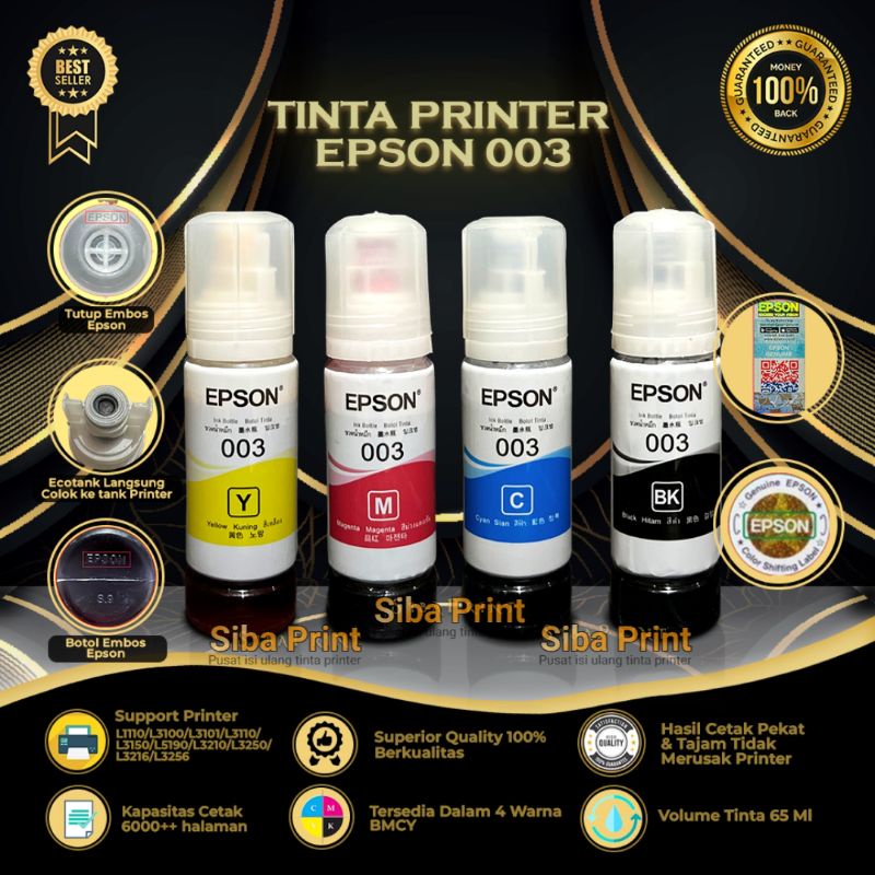 Jual Tinta Epson 003 Original 1set 4 Warna Black Calor L1110 L3100 L3110 L3150 L3190 Shopee