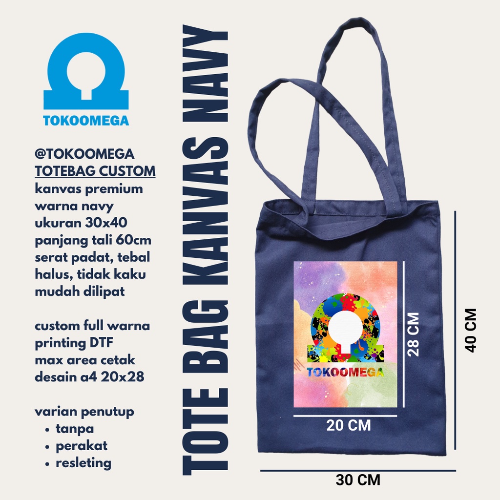Jual Totebag Custom Canvas Navy Cocok Untuk Kuliah Wanita Dan Pria