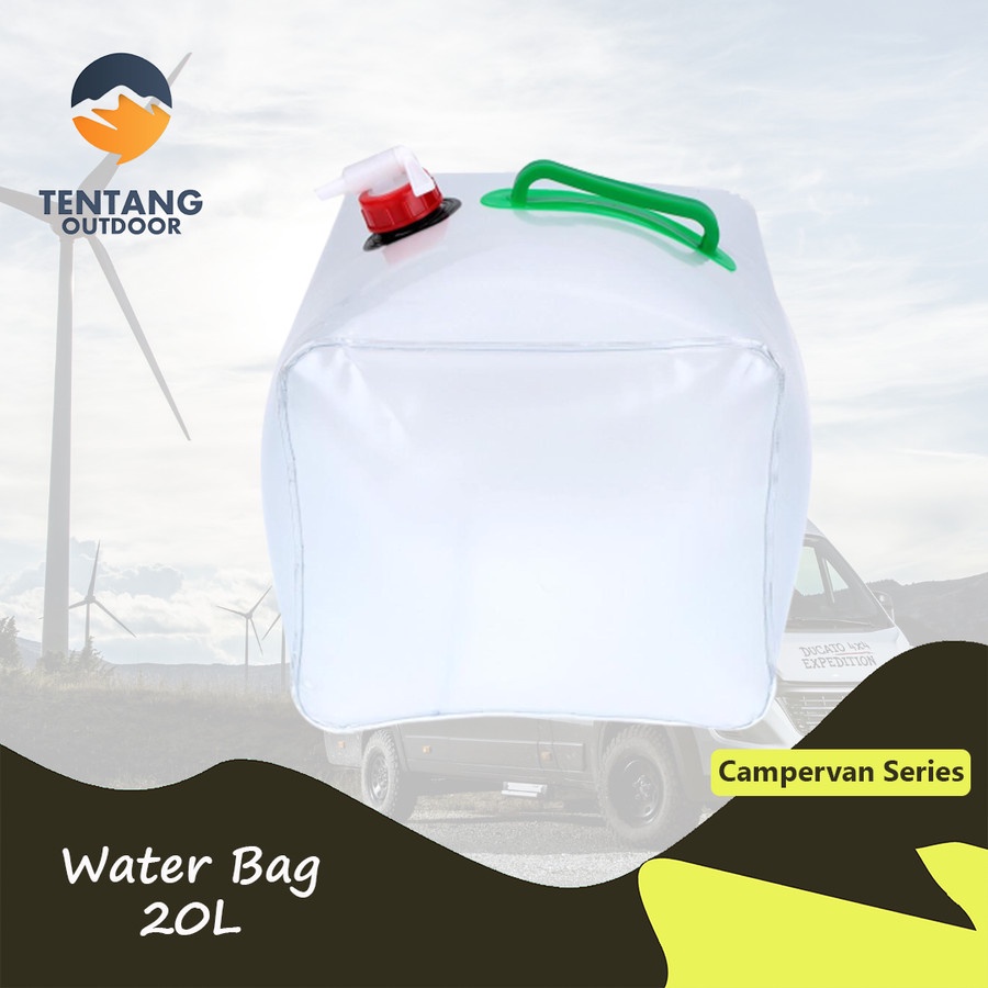 kantong air camping 20L penuh terlihat berat