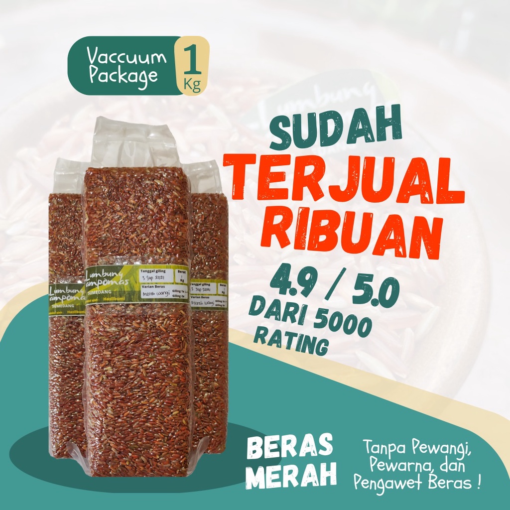 BERAS MERAH PULEN ASLI UNTUK DIABETES, DIET, MERAWAT JANTUNG, KESEHATAN KULIT, & MENDETOKS SEL TUBUH