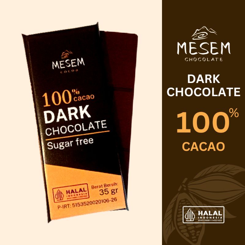 Jual Mesem Dark Chocolate 100 Cacao 35 Gram Coklat Hitam Murni 100