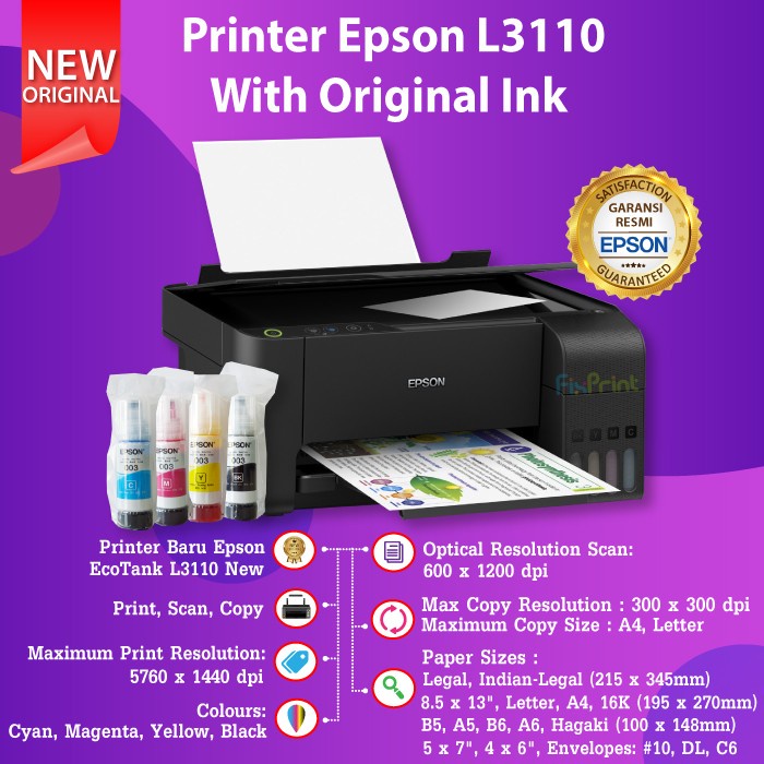 Jual PRINTER EPSON L3110 ALL IN ONE (PRINT, SCAN, COPY) MULTIFUNGSI