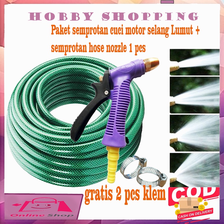 Jual Paket Selang 1/2 Set Alat Cuci Motor Selang Air Serat Benang Hijau ...