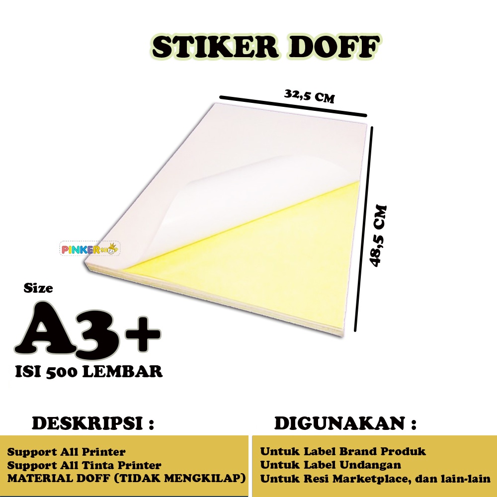 Jual Kertas Sticker HVS A3 Plus isi 500 lembar / Kertas StIker HVS Doff ...