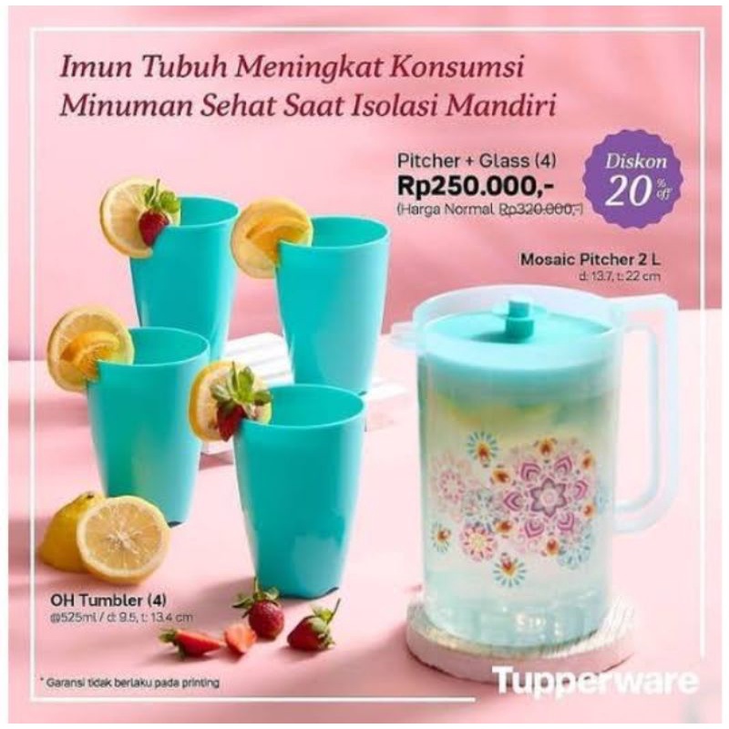 Jual paket pitcher & glass / paket teko air dan gelas set tupperware ...