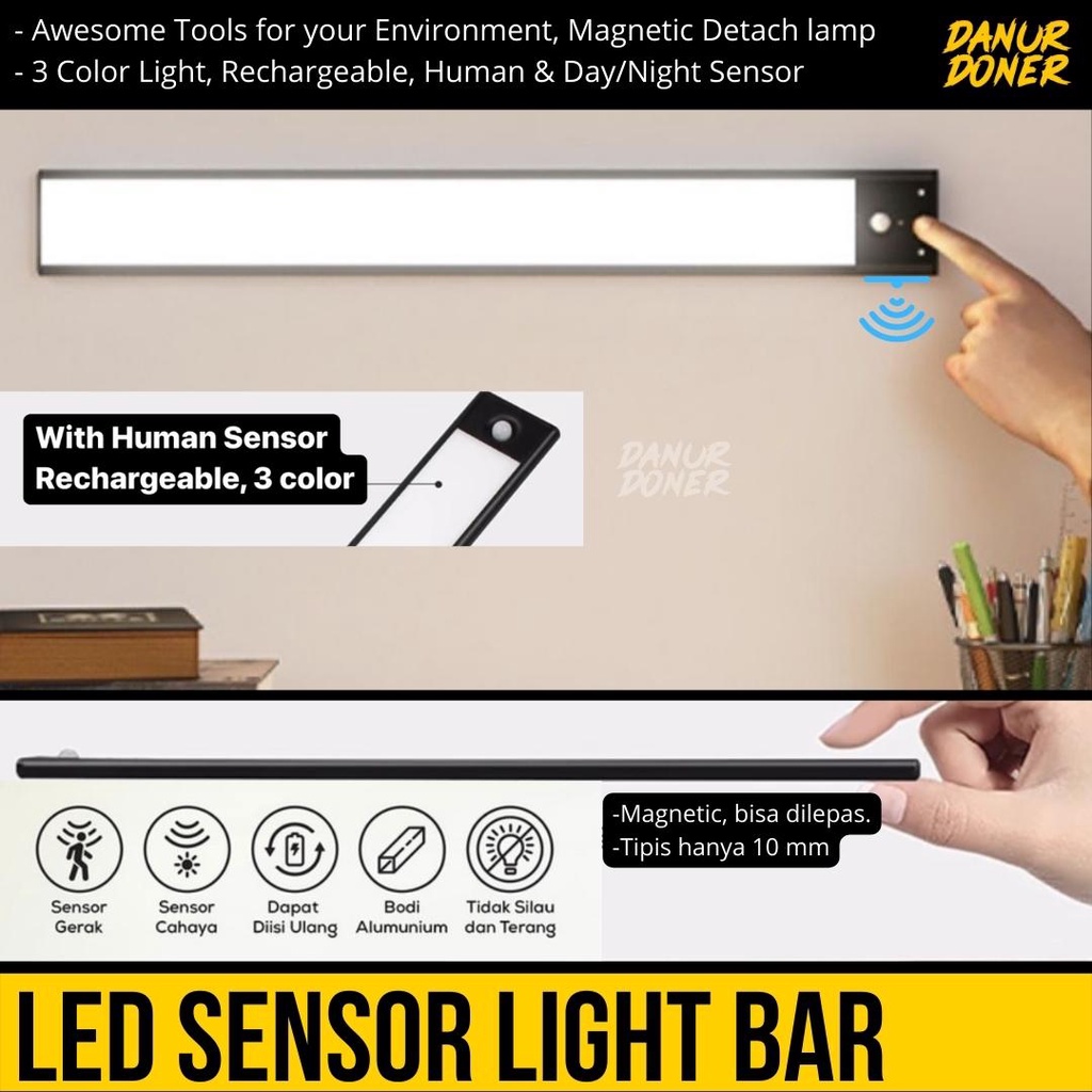 Jual LED SENSOR LIGHT BAR Rechargable 3 Color - Lampu Portable Booth ...