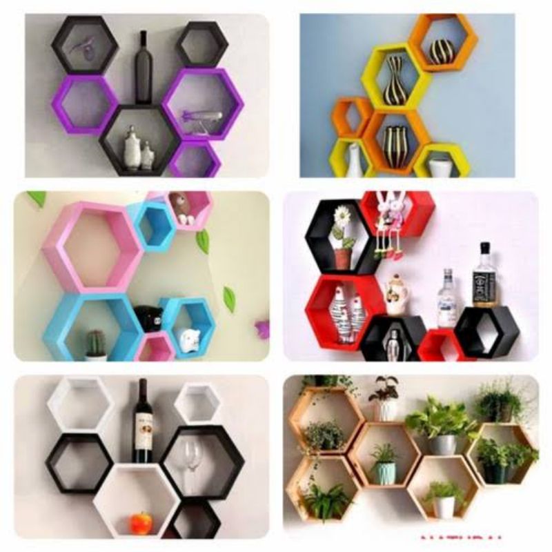 Jual Rak Dinding Kayu Hexagonal Segi Enam Warna Warni Lucu Multifungsi Shopee Indonesia 0758