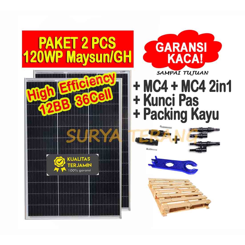 Jual Paket 2pcs Solar Panel Surya 120wp Mono + MC4 2in1 Free Packing ...