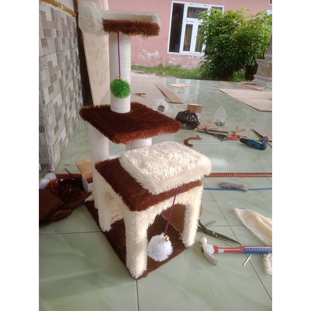 Jual Cat Tree Condo Rumah Box Kucing Dan Tiang Garukan Type Dua Pintu