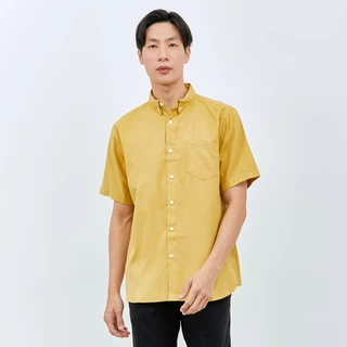 M231 Kemeja Pria Basic Polos Oxford Pendek Kuning 1457N