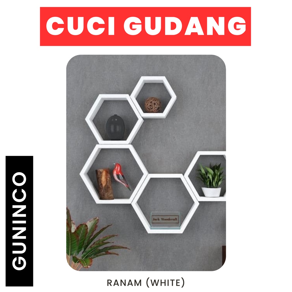 Jual CUCI GUDANG GUNINCO RANAM WHITE Rak Dinding Segi Enam Rak Hexagon