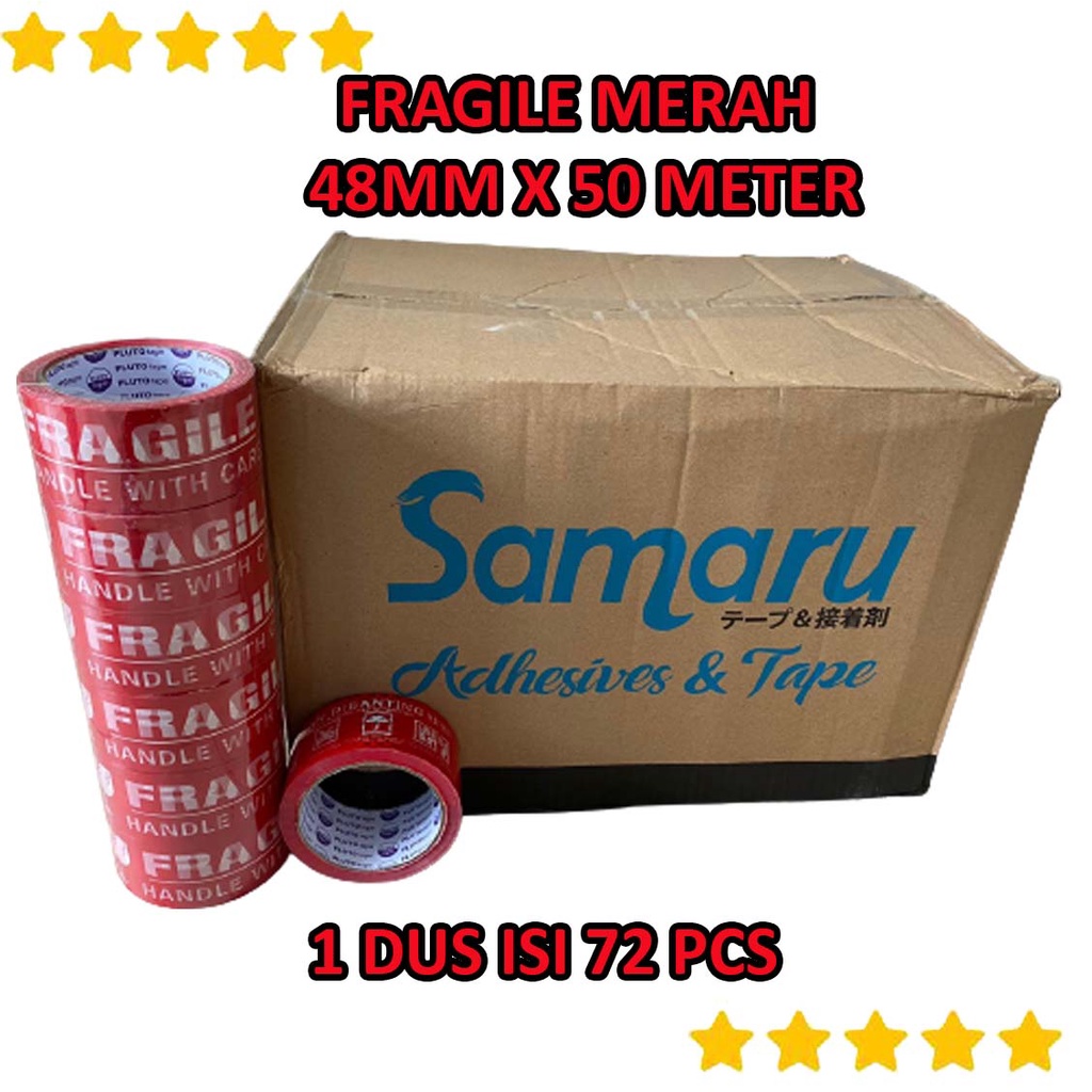 Jual Lakban Fragile Merah 48mm x 50 Meter (1 Dus) / Lakban Fragile ...
