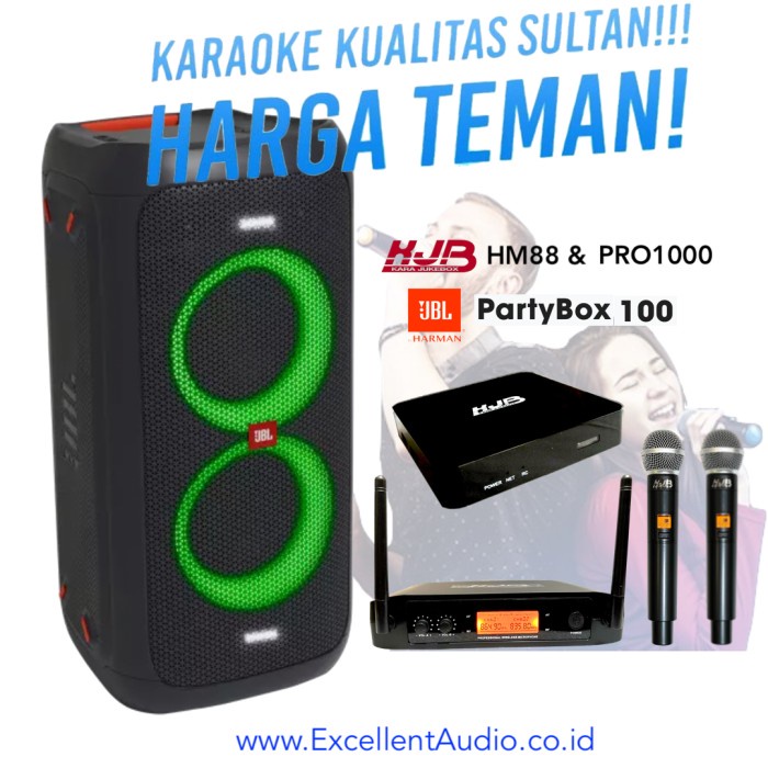 Jual paket karaoke JBL Partybox 100 KJB HM88 PRO1000 wireless