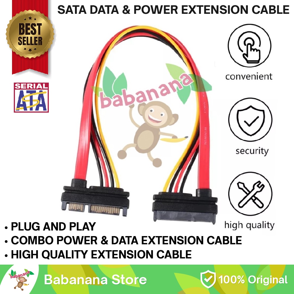 Jual Sata Data Power extension cable combo hdd ssd male female 22 15+7 pin kabel perpanjangan