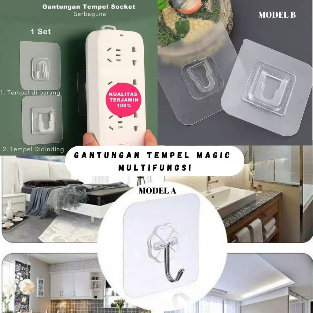 Jual Gantungan Tempel Transparan Kamar Mandi Magic Socket Hook Kabel Kait Tempel Ajaib Shopee