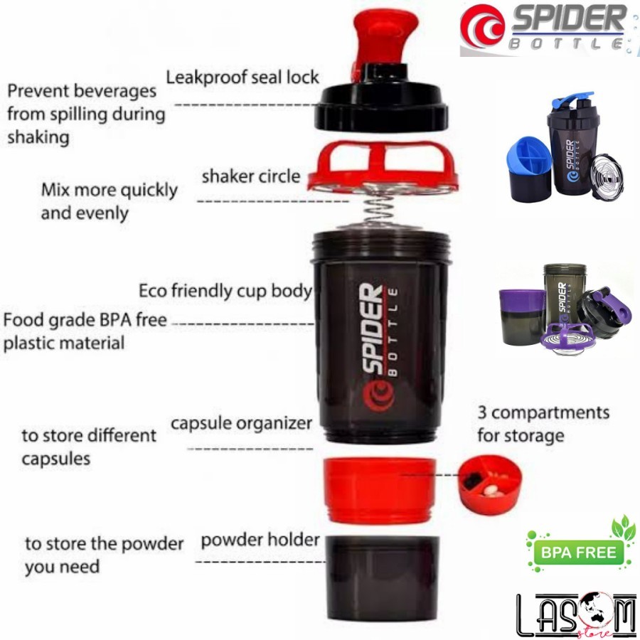 Jual NE-Botol Minum Shake Smart Spider 3in1 Botol OLAHRAGA 500Ml ...