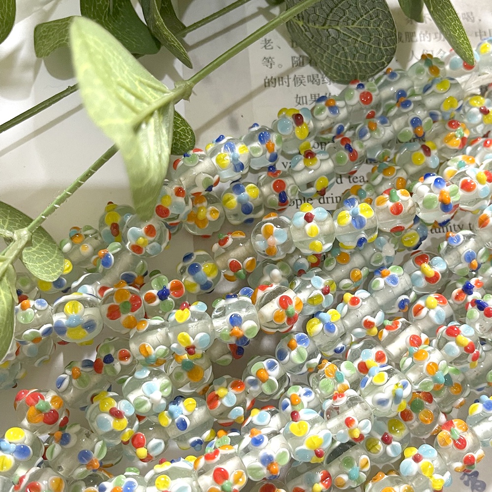 Jual 5 pcs Manik Kaca Bulat Genuine Glass Beads TRANSPARENT 3D Bunga