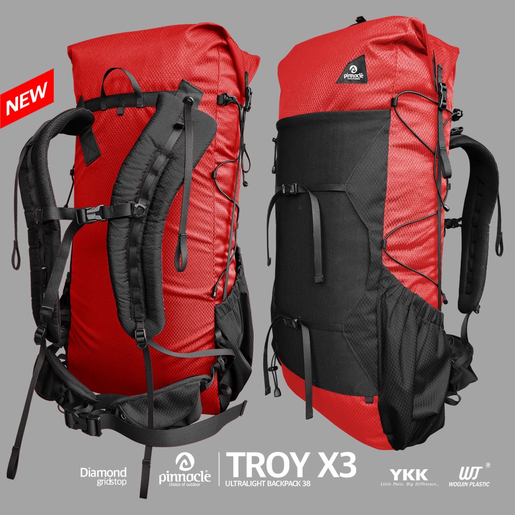 Jual Pinnacle Pro Official Troy X3 38L Backpack Diamond Gridstop - Red ...