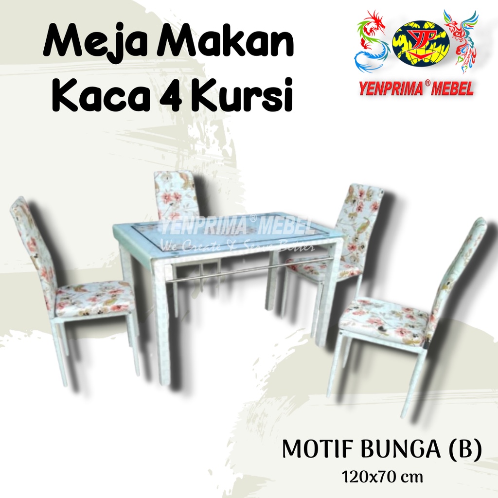 Jual MEJA MAKAN 4 KURSI BUNGA (B) / MEJA MAKAN KACA/ MEJA MAKAN PROMO ...