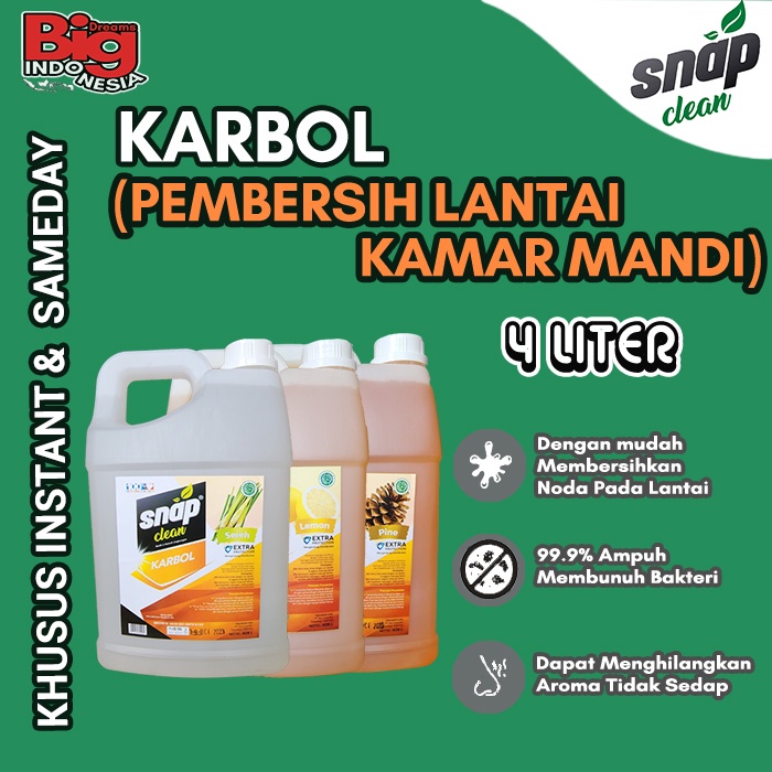 Jual Karbol Pembersih Lantai Sereh Sabun Pel Cemara Snap Clean 4 Liter Instant Sameday Shopee 