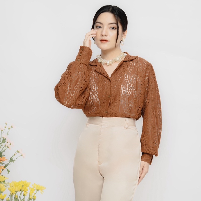 Jual AZNEE PUFFY BROOKAT SHIRT KEMEJA BRUKAT KOREAN ATASAN TOP LACE ...