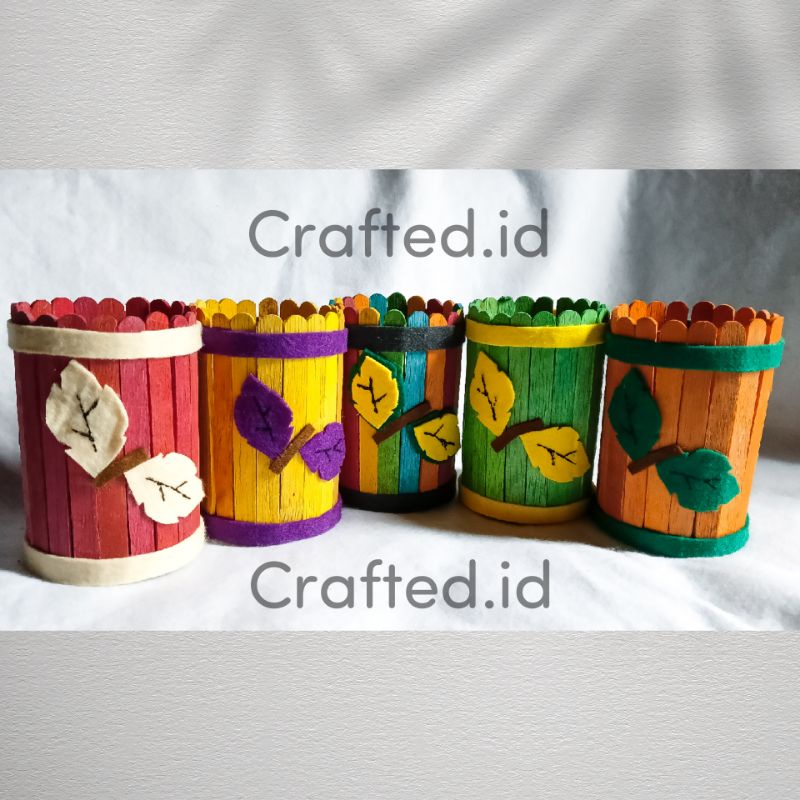Jual Prakarya Tempat pensil/pulpen dari Stik es krim warna dan kain