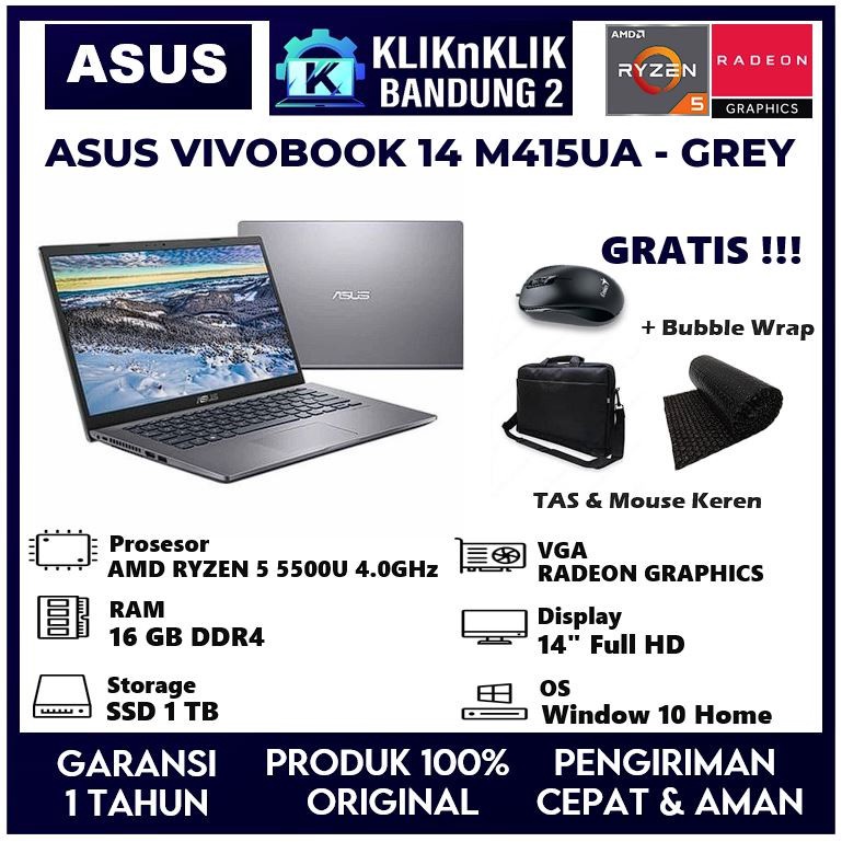 Jual LAPTOP EDITING ASUS VIVOBOOK 14 M415UA AMD RYZEN 5 RAM 16GB SSD 1 TB Shopee Indonesia