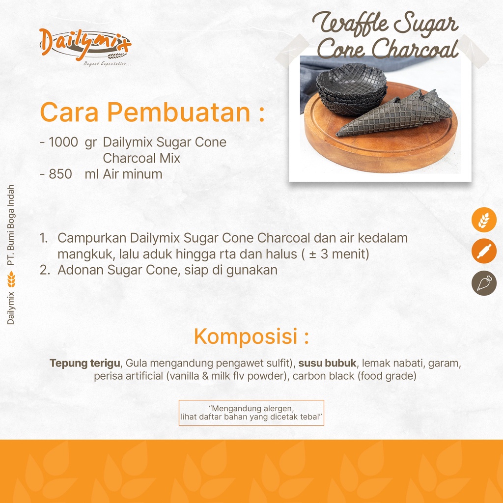 Jual ( Dailymix ) Tepung Premix Sugar Waffle Cone Charcoal/ Waffle Cone ...