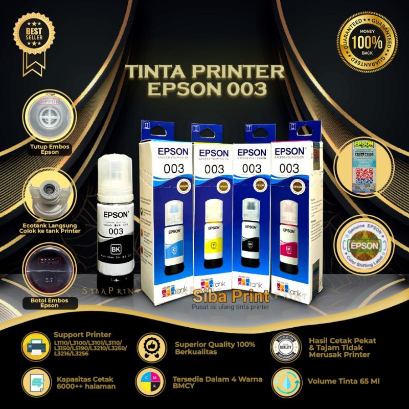 Jual Tinta Epson 003 Original Black Cyan Magenta Yellow L1110 L5190 L3150 L3110 L3101 Shopee