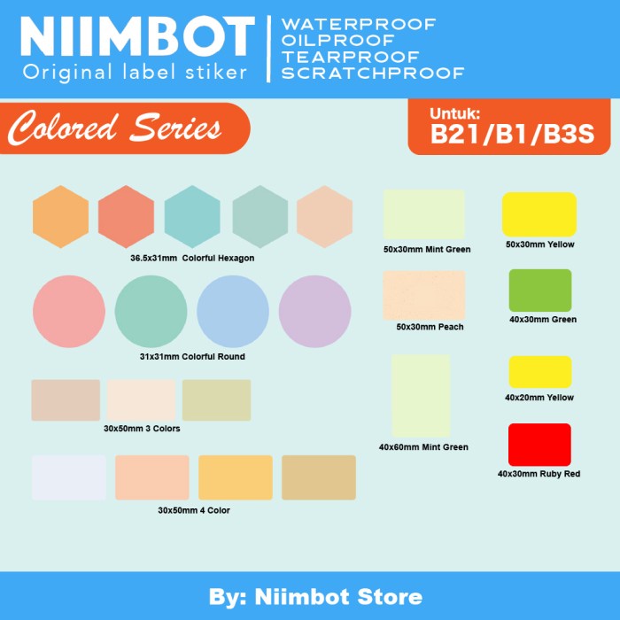 Jual COLORED THERMAL LABEL PRINTER STICKER NIIMBOT B21 REFILL LABEL ...