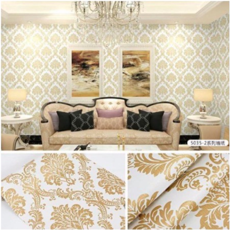 Jual Wallpaper Dinding Ukuran 45 Cm X 10 M Motif Batik Gold Turkey Emas Turki Mas Elegant 7502